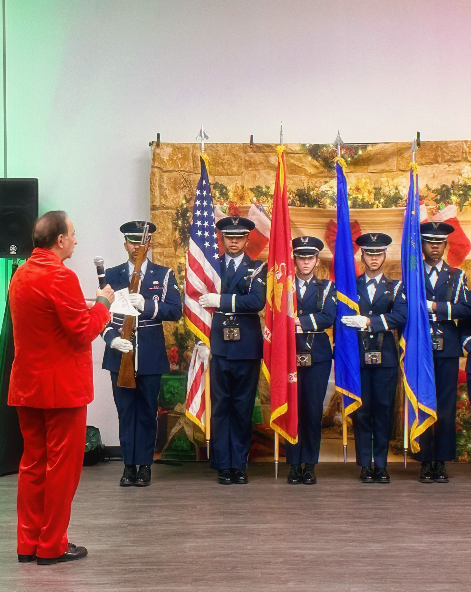 Military color guard participating in the Christmas program