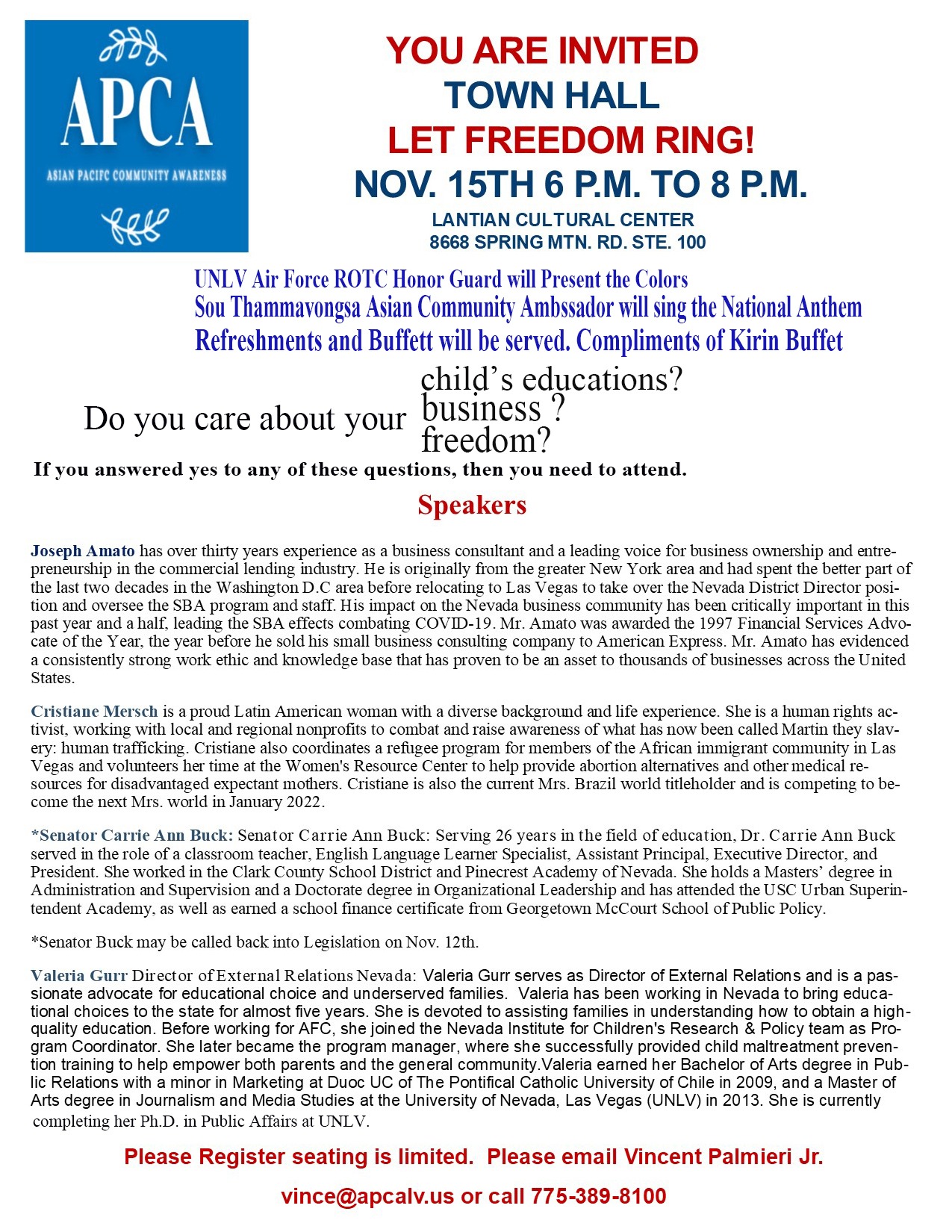 Flyer for APCA's Let Freedom Ring community town hall